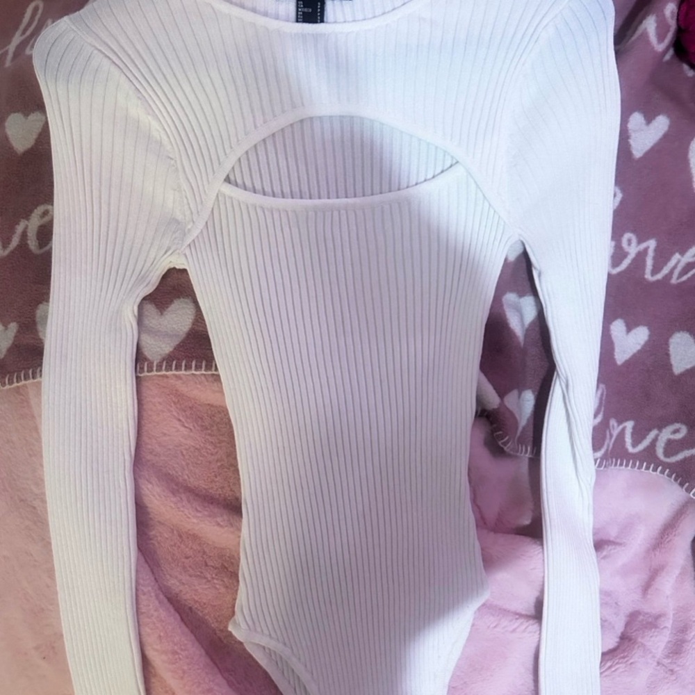 Forever 21 White Ribbed Bodysuit
